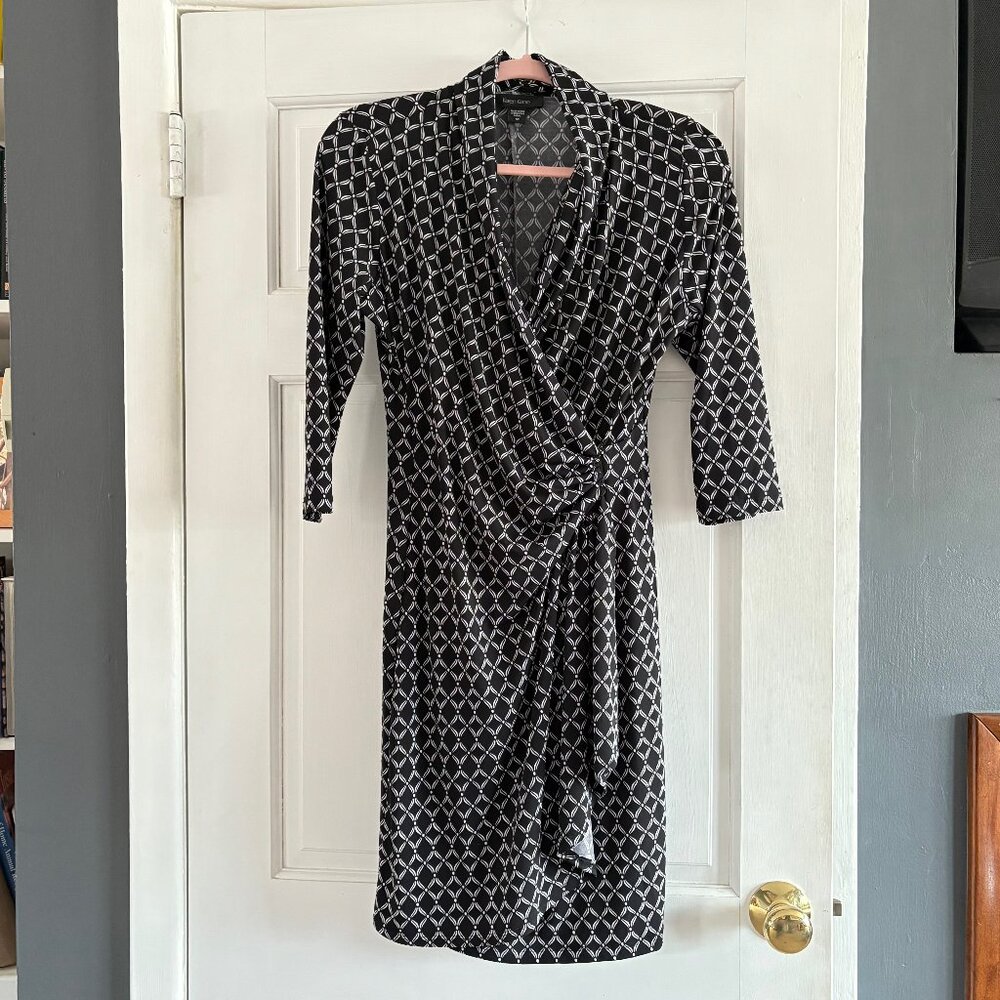 Print mock-wrap dress